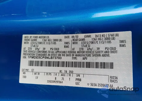 2022 Ford Bronco Big Bend из США, поврежденный, VIN 1FMDE5CP5NLB73703